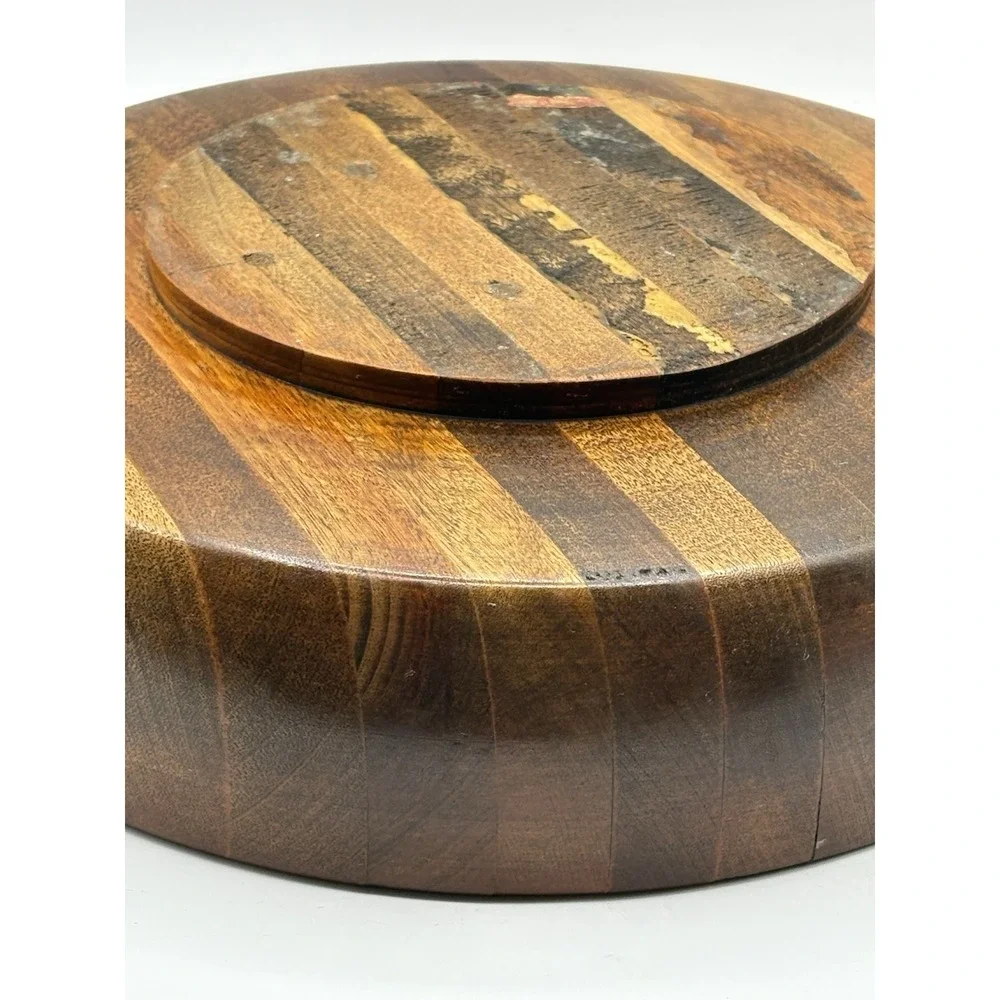 Large Lathe Turned Oak Shallow Wooden Bowl Heavy Thick 11